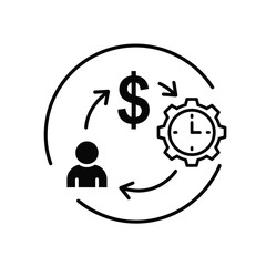Vector illustration icon simple black icon representing financial management and time efficiency in a circular process