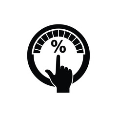 Vector illustration icon black and white icon of a hand interacting with a percentage meter or dial