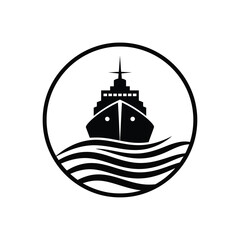 Vector illustration icon black and white icon of a ship in a circle