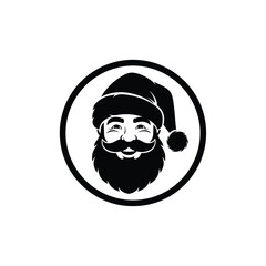 Vector illustration icon black and white illustration of a bearded man wearing a santa hat