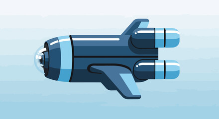 Fototapeta premium Futuristic Blue Spaceship Flying in Light Blue Sky, Sci-Fi Concept
