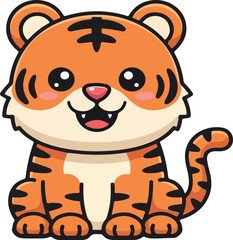 Obraz premium Cartoon Tiger Sitting with Happy Expression.