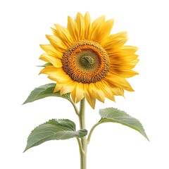 Naklejka premium Bright and Vibrant Sunflower with Green Leaves Isolated on a White Background