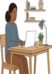 Fototapeta premium Young Woman Freelancer Working on Laptop at Home Office Desk