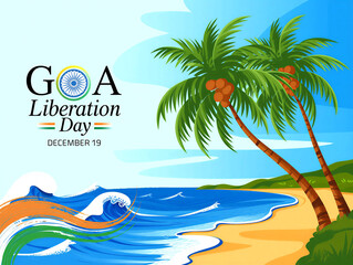 Goa liberation day celebration with tropical beach and palm trees illustration