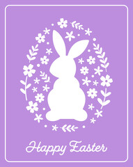 Obraz premium Easter Egg Silhouettes with Elegant Bunny and Flower Patterns Vector Illustration. Pastel Easter Greeting Card with Rabbit and Floral Egg Silhouettes. SVG.