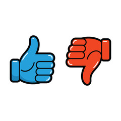 Thumbs up and thumbs down hand icons for feedback survey, review rating system, social media like button design vector