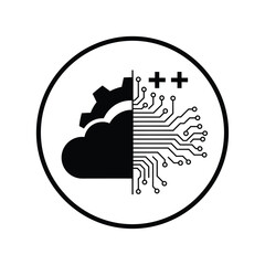 Vector illustration icon cloud computing and circuit board technology combined in a simple icon