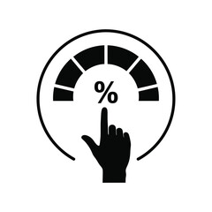 Vector illustration icon black and white icon of hand interacting with percentage meter