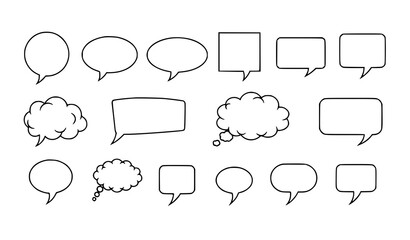 Fototapeta premium A set of various speech bubbles and thought clouds in a simple line art style