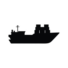 Obraz premium ship loading containers silhouette vector illustration, Modern cargo ship silhouette vector illustration showcasing stacked containers for shipping and logistics design