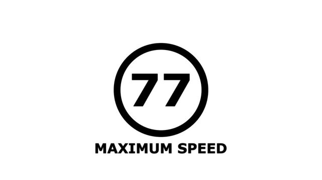 Maximum Speed 77 Traffic Sign &ndash; Regulatory Road Safety Symbol Isolated on White Background. Shin Tomei expressway speed limit 77 road sign.