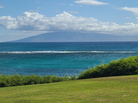 View of Lanai from Kapalua Bay in Maui, Hawaii