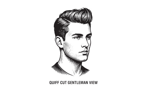Vintage engraving illustration of a gentleman's quiff haircut, profile view