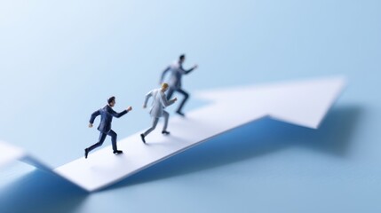 Obraz premium The Arrow Carrying Tiny Businesspeople Upward Symbolizing Corporate Growth and Team Leadership