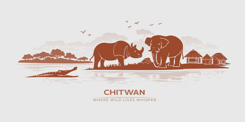 Chitwan Natural Safari Skyline in Earth Tone Wildlife Landscape © Himal