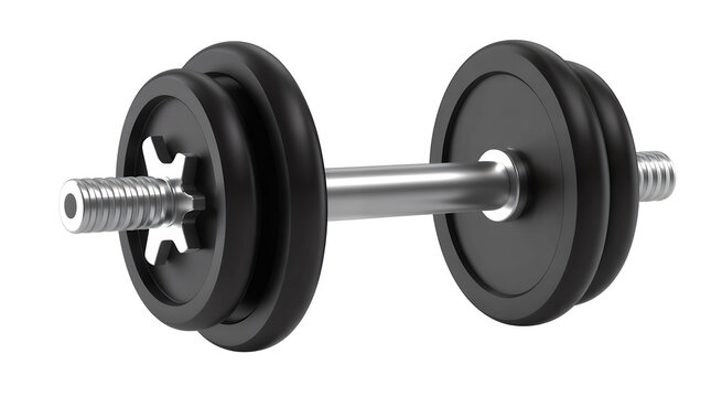 Black and silver dumbbell on a white background weight isolated on a transparent background