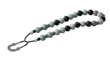 Obraz premium Beaded necklace with black and gray beads and metal clasp isolated on a transparent background