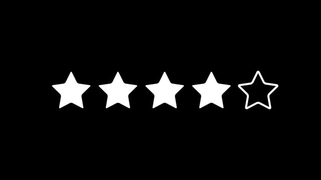 4 Star Rating Animation with Minimalist Five Star Outline on Black Background