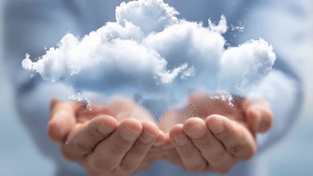 Hands holding a cloud symbolizing cloud computing and data storage management technology in modern digital landscape