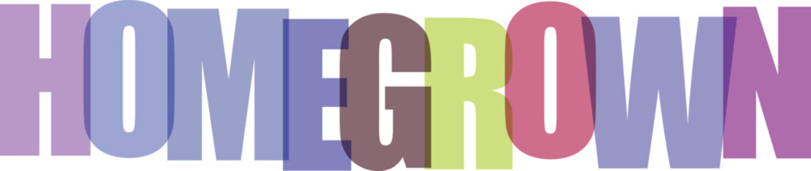 Colorful gradient text spelling homegrown in bold block letters typography