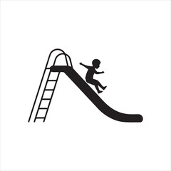  Child Sliding on Curved Playground Slide &ndash; Black Silhouette Vector