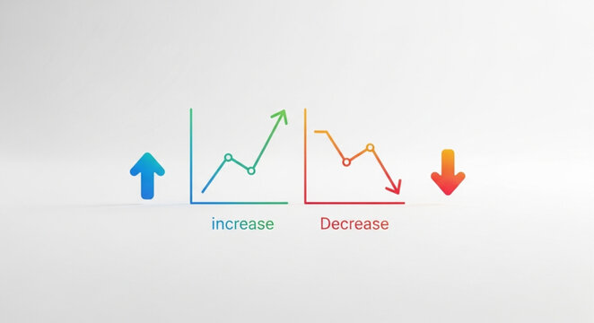 Financial market charts showing upward and downward trends with arrows.