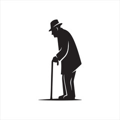  Elderly man with cane silhouette vector illustration