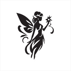  Black and White Fairy Silhouette Vector Image