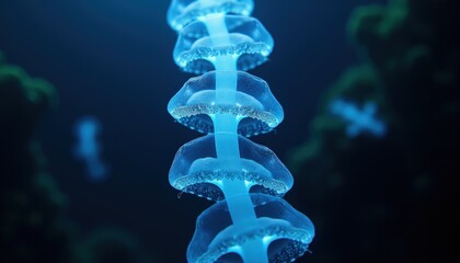 Bioluminescent Jellyfish Chain Underwater Ocean Blue Light Glowing Marine Life
