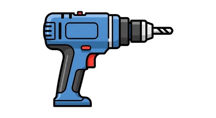 Blue Electric Drill Tool on White Background.