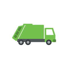 green garbage truck side view flat style environment waste collection vehicle