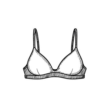 hand drawn sketch of a bra lingerie top in black and white line art style