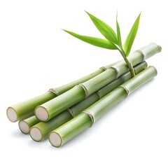 Fototapeta premium Fresh Green Bamboo Stalks with Leaves Isolated on a White Background for Nature Theme
