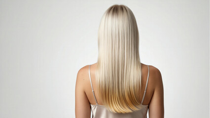 Obraz premium Long blonde hair beauty lifestyle woman back view isolated on gray background