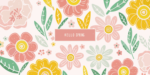 A colorful floral pattern with a spring greeting in the center © Dipu
