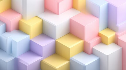 Abstract composition of colorful geometric shapes with pastel hues creating a modern digital background design