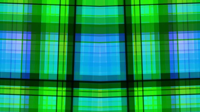 A vibrant plaid pattern with green and blue hues, featuring intersecting black lines, creating a dynamic and modern design