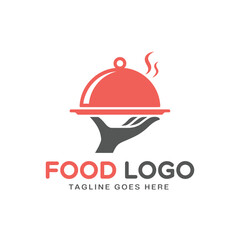 Fototapeta premium A pink food logo with a hand holding a covered dish