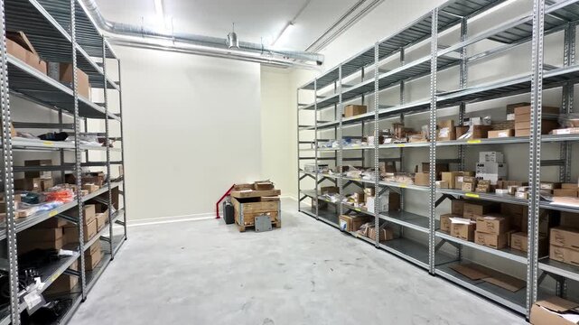 E commerce warehouse racking system, Tracking shot