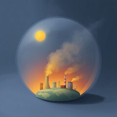 Impact of greenhouse gases demonstrated as transparent dome overpolluted city digital art atmospheric illustration