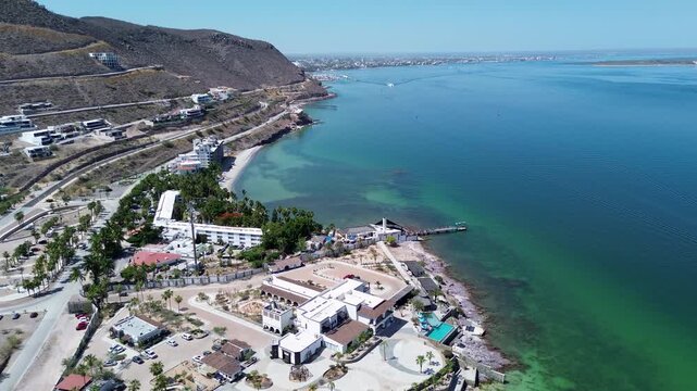 Aerial view of ocean and desert near La Paz, BCS
