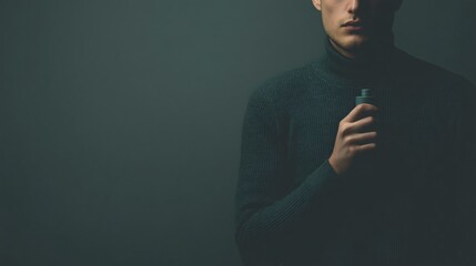 Intense moment of a person gripping an inhaler during asthma attack in a dimly lit room emotional health focus
