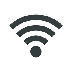 A simple black WiFi symbol icon on a white background