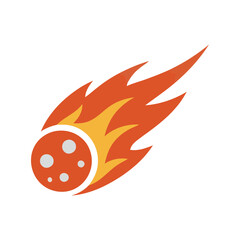 A vibrant orange meteorite with flames trails behind it in a vector graphic illustration © Bang