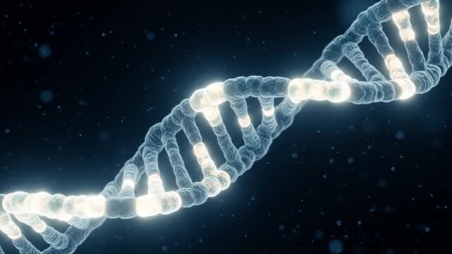 Stunning 3D Animation of DNA Double Helix Structure in Dark Background.