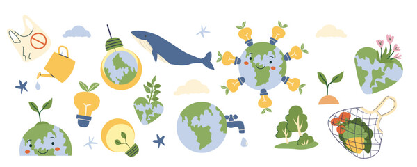 Earth Day, 22 april elements set. Eco friendly clipart for ecology concept illustration, eco education elements set.
