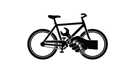 Fototapeta premium Black bicycle with hands holding tools a striking silhouette high quality
