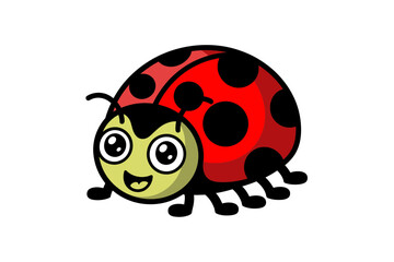 Obraz premium A cheerful cartoon ladybug with a smiling face and colorful spots on its red and black body