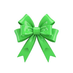 A vibrant green bow with a satin finish tied in a classic knot isolated on transparent background